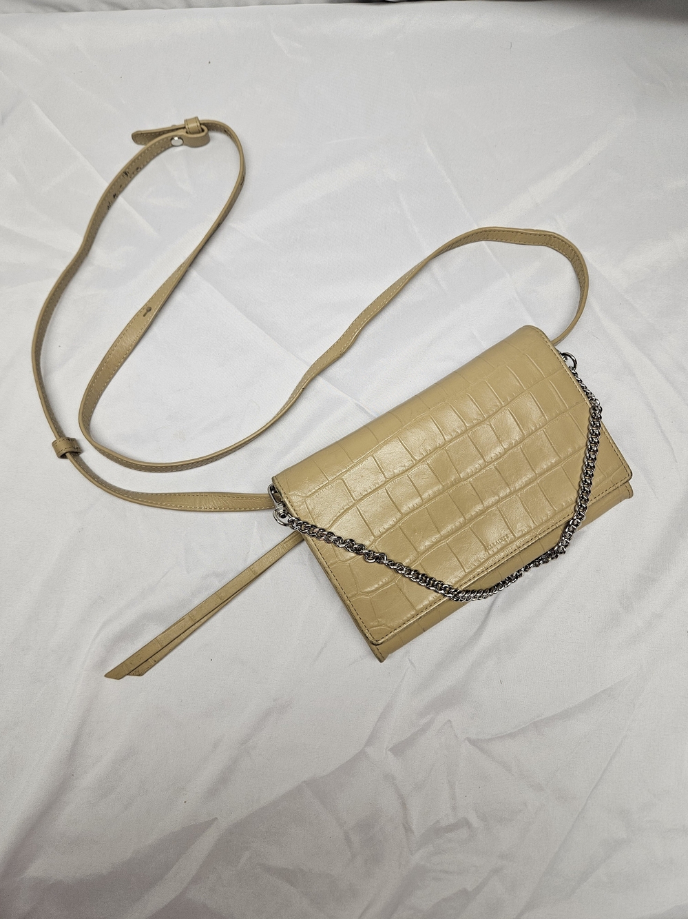 AllSaints Fetch Croc-Embossed Leather Chain Crossbody